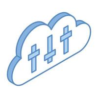 cloud met equalizerknoppen, isometrisch pictogram van hostingconfiguratie vector