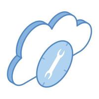 wolk met moersleutel die het concept van cloudonderhoud, isometrisch pictogram toont vector