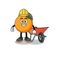 oranje fruit cartoon als aannemer vector