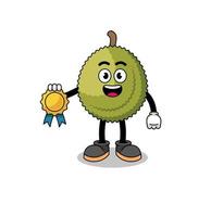 durian fruit cartoon illustratie met tevredenheid gegarandeerde medaille vector