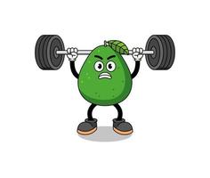 avocado fruit mascotte cartoon optillen van een barbell vector