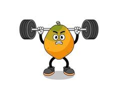 papaya fruit mascotte cartoon optillen van een barbell vector