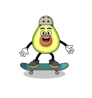 avocado-mascotte die een skateboard speelt vector