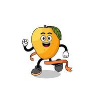 mascotte cartoon van mangofruit die op de finishlijn loopt vector
