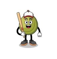 durian fruit mascotte cartoon als een honkbalspeler vector