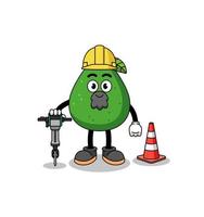 karakter cartoon van avocado fruit bezig met wegenbouw vector