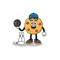 mascotte van chocolate chip cookie als bowlingspeler vector