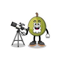 illustratie van durian fruitmascotte als astronoom vector