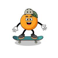 oranje fruitmascotte die een skateboard speelt vector