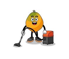 karakter mascotte van papaya fruit met stofzuiger vector