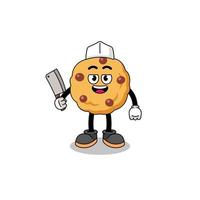 mascotte van chocolate chip cookie als slager vector