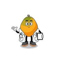 cartoon mascotte van papaya fruit doctor vector