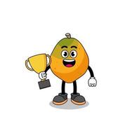 cartoon mascotte van papaya fruit met een trofee vector