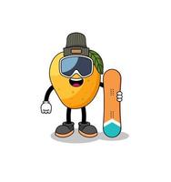 mascotte cartoon van mango fruit snowboard speler