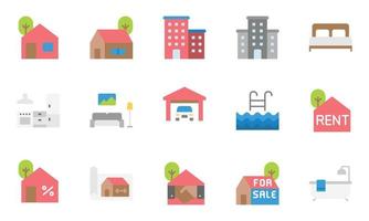 onroerend goed vector iconen egale kleur, huis, huis, gebouw