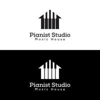 pianist studio of huis logo. piano winkel, piano training logo ontwerp twee versie vector