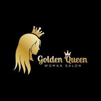 gouden koningin logo, luxe schoonheidssalon logo, lang haar logo ontwerp vector