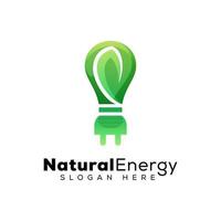 natuurlijke energie logo, elektrische lamp blad logo sjabloon vector