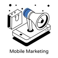 een icoon van mobiele marketing isometrische vector