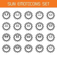 zon emoticons instellen lijnillustratie vector