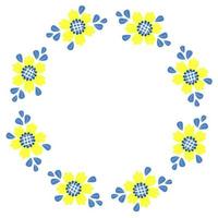 rond frame met bloeiende gele bloemen kamille. ansichtkaart servet in gele en blauwe tinten, kleuren van de Oekraïense vlag. vectorillustratie. bloemmotief voor decor, design, print en servetten vector