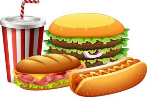 fastfood set met hamburger en hotdog vector