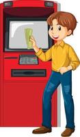 een man die geld opneemt van een geldautomaat vector