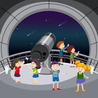 astronomiethema met veel kinderen die naar sterren kijken vector