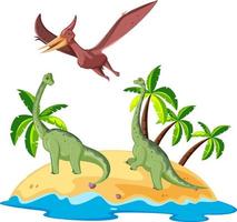 scène met dinosaurussen brachiosaurus en pteranodon op het eiland vector