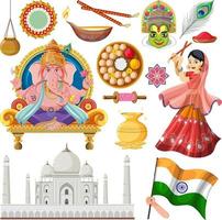 set van Indiase cultuur objecten en symbolen vector