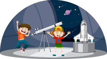 astronomiethema met twee jongens en telescoop vector