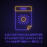 png-bestand neonlichtpictogram. bestandsformaat afbeelding. raster grafisch document. gloeiend bord met alfabet, cijfers en symbolen. vector geïsoleerde illustratie