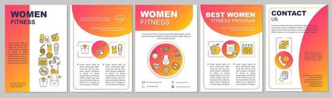 vrouwen fitness brochure sjabloon. afvallen. flyer, boekje, folder print ontwerp. gezonde levensstijl. sporten en diëten. vectorpaginalay-outs voor tijdschriften, jaarverslagen, reclameposters vector