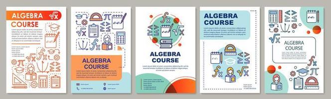 algebra cursus, wiskunde lessen brochure sjabloon lay-out. flyer, boekje, folder printontwerp met lineaire illustraties. vectorpaginalay-outs voor tijdschriften, jaarverslagen, reclameposters.. vector