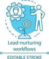 lead-nurturing workflows blauw concept icoon. marketing automatisering idee dunne lijn illustratie. b2b, b2c e-mailcampagne. marketing levenscyclus, inhoud. vector geïsoleerde overzichtstekening. bewerkbare streek