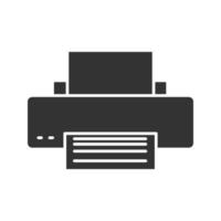 printer glyph-pictogram. printer. silhouet symbool. negatieve ruimte. vector geïsoleerde illustratie