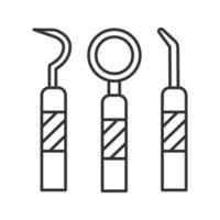 tandheelkundige instrumenten lineaire pictogram. dunne lijn illustratie. mondspiegel, tandheelkundige sonde en graafmachine voor tandartsen. contour symbool. vector geïsoleerde tekening