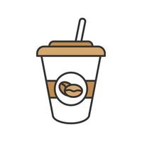 ijskoffie drinken kleur icoon. wegwerp koffiekopje met rietje. geïsoleerde vectorillustratie vector