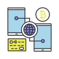 digitale bitcoin portemonnee kleur icoon. online cryptocurrency-transacties. contant betalen. geïsoleerde vectorillustratie vector