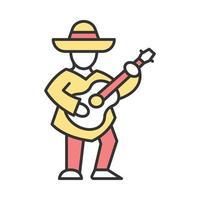 mexicaan met gitaar kleur icoon. latijns muzikant. gitarist in sombrero. geïsoleerde vectorillustratie vector