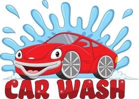 cartoon lachende auto wassen mascotte vector