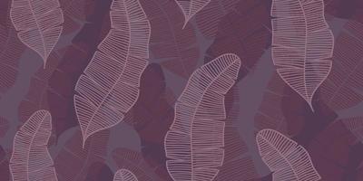 abstract vector naadloze lila banner met paarse en roze bananenbladeren