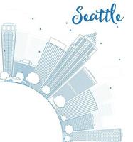 schets de skyline van Seattle met blauwe gebouwen en kopieer ruimte vector