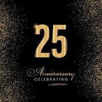25-jarig jubileumviering sjabloonontwerp. 25 jaar gouden jubileum teken. gouden glitter feest. licht helder symbool voor evenement, uitnodiging, prijs, ceremonie, groet. vector