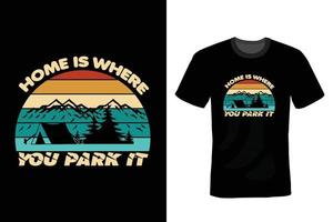 camping t-shirt ontwerp, vintage, typografie vector