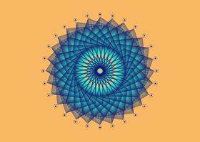heilige geometrie mandala, blauwe bloem meditatieve cirkel pictogram, geometrische logo ontwerp, mystieke religieuze wiel, Indiase chakra concept, vectorillustratie geïsoleerd op gele achtergrond vector