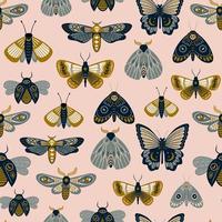 naadloos patroon met magische motten en vlinders vector