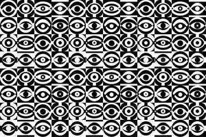 naadloos oogpatroon met herhalende abstracte oogillustraties in zwart-witte kleuren. vector