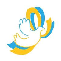 symbool van vrede witte duif met lint in de kleuren van de Oekraïense vlag. steun Oekraïne concept. platte vectorillustratie geïsoleerd op een witte achtergrond. vector