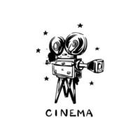 vintage oude filmcamera op een witte achtergrond. bioscoop. met de hand getekende verf en handgetekende vectorillustratie vector